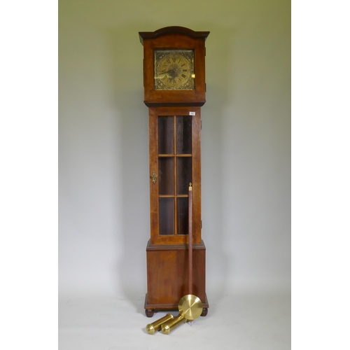 669 - An early mahogany case longcase clock with glazed door and brass and silvered dial, the movement str... 