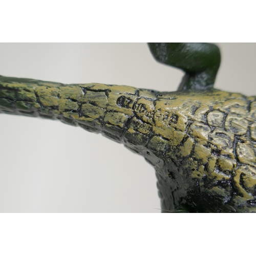 69 - An Austrian cold painted bronze pin tray in the form of a crocodile, 22cm long