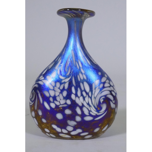 7 - Norman Stuart Clarke, iridescent studio glass vase with swirled decoration, signed to base, 12cm hig... 