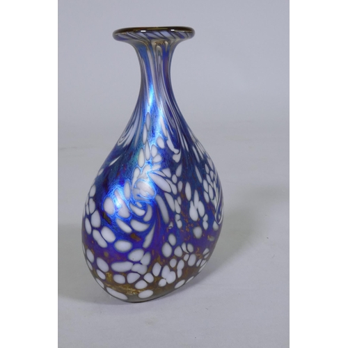 7 - Norman Stuart Clarke, iridescent studio glass vase with swirled decoration, signed to base, 12cm hig... 