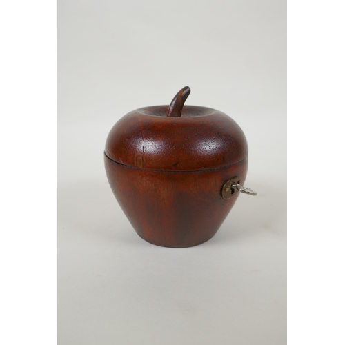 71 - A Georgian style fruitwood tea caddy in the form of an apple, 12cm high