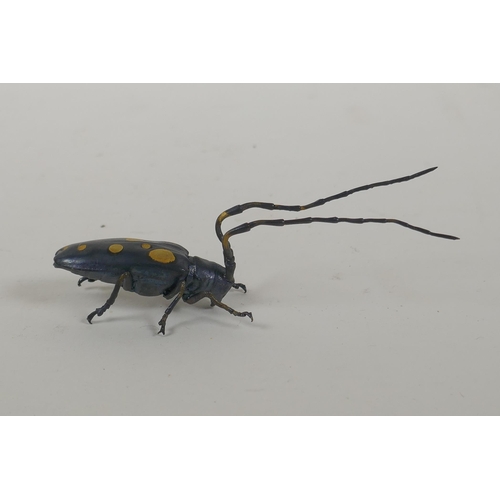 75 - A Japanese style bronze okimono longhorn beetle