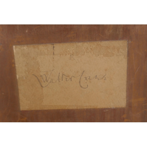 804 - Sanguine drawing head and shoulder portrait of a young lady, label verso 'Walter Crane', gilded oak ... 