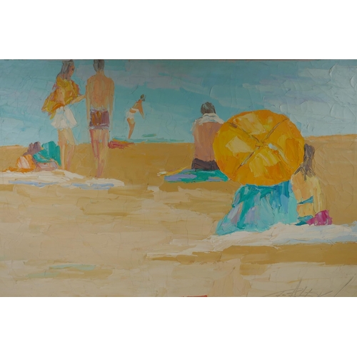 808 - Italio Botti, (aka George Barrel) (Argentine 1889-1970), bathers on a beach, 58 x 89cm