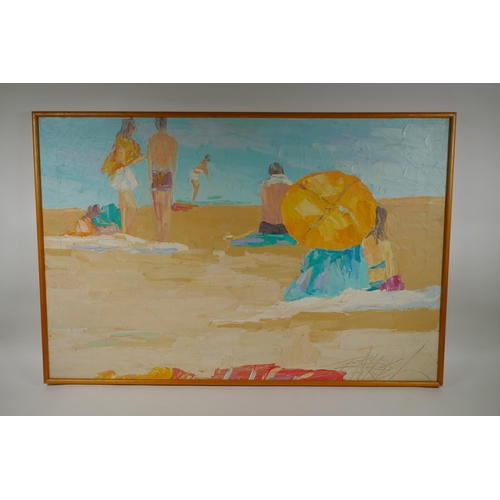 808 - Italio Botti, (aka George Barrel) (Argentine 1889-1970), bathers on a beach, 58 x 89cm