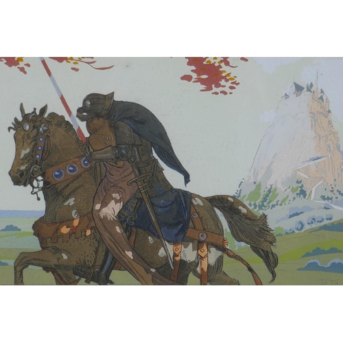 816 - Ettore Tito, (Italian, 1859-1941), The Rescue - the Knight and the Maiden, circa 1920, hand coloured... 