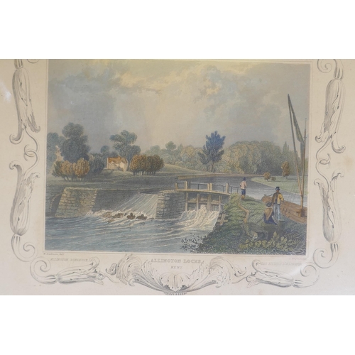 823 - Four C19th hand coloured engravings, River Views of Kent, Maidstone, Teston Bridge, East Farleigh an... 