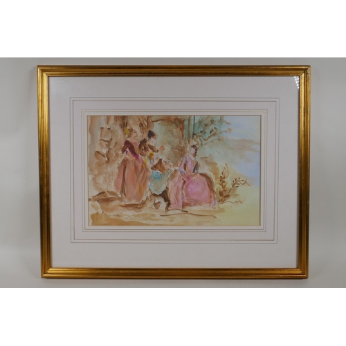 824 - Steven Spurrier, (British, 1878-1961), figures in a landscape, signed Spurrier, watercolour and penc... 