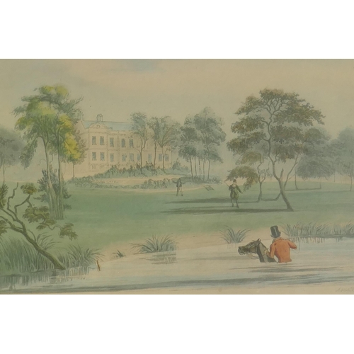 826 - After Rawlins and H. Aiken, six hand coloured aquatints from the set of the Life of Mytton, duck sho... 