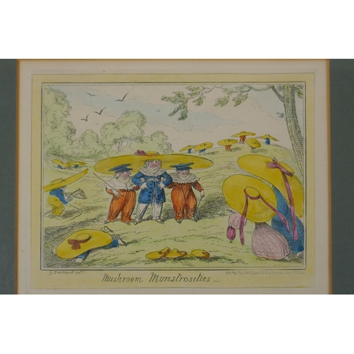 833 - George Cruikshank, (British, 1792-1878), Mushroom Monstrosities, hand colour etching, published by T... 