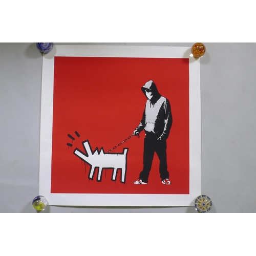 840 - After Banksy, Choose Your Weapon (red), limited edition copy screen print, No 83/500, by the West co... 