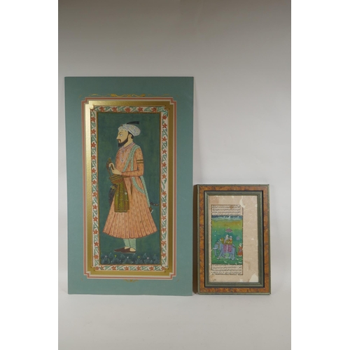 844 - An Indian School portrait of a gentleman, within a decorated border, unframed gouache, 50 x 23cm, an... 