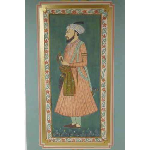 844 - An Indian School portrait of a gentleman, within a decorated border, unframed gouache, 50 x 23cm, an... 