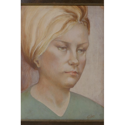 846 - Gerald Meares, head study of a young lady, signed, tempera painting, and an unframed portrait of a l... 