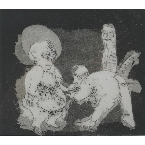 849 - Le Baise-Main, a monochrome limited edition etching, 17/50, signed Lanng in pencil, 15 x 13cm