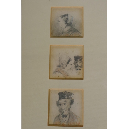 856 - Attributed to Joseph Thors, six pencil character studies, in two frames and two ink studies, unsigne... 