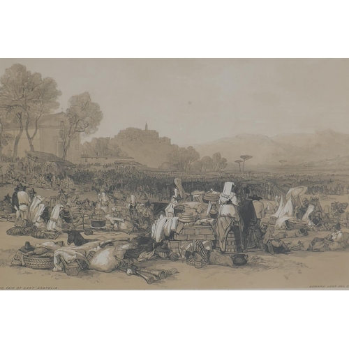 858 - Edward Lear, (British, 1812-1888), 'Girano, Fair of Sant Anatolia' and 'Roiate', two lithoprints fro... 