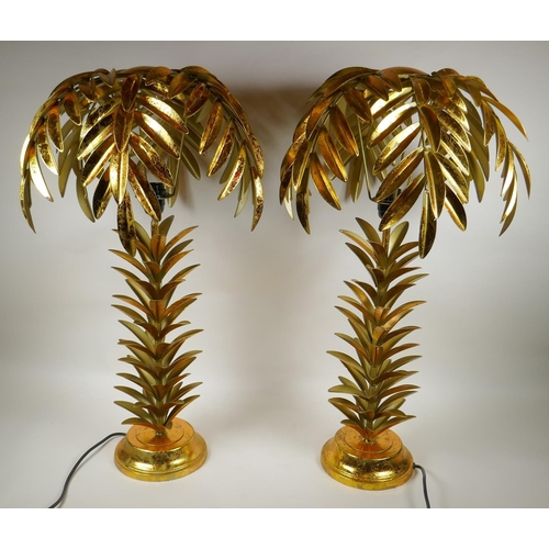 86 - A pair of gilt metal table lamps in the form of palm trees, 71cm high