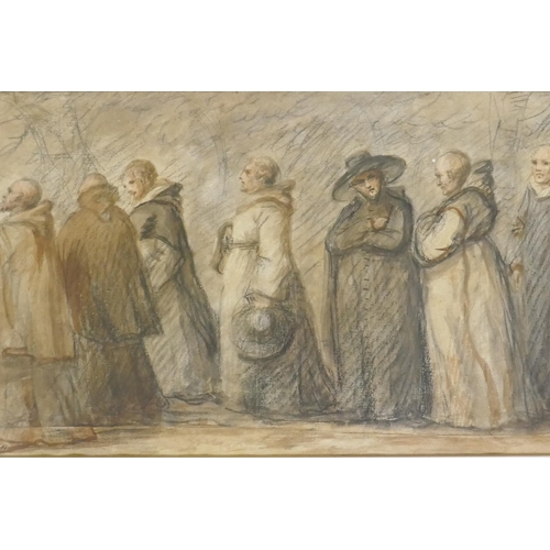 864 - Procession of clergy, pencil and wash on paper, inscribed verso H.W. Bunbury, C19th unsigned, but pr... 