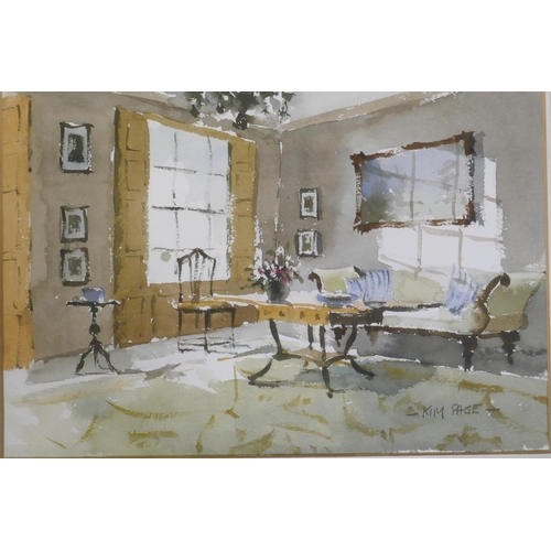 866 - Kim Page, A Touch of Elegance, 96, watercolour of an interior, signed, stamped verso John Arthur Gal... 