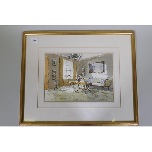 866 - Kim Page, A Touch of Elegance, 96, watercolour of an interior, signed, stamped verso John Arthur Gal... 