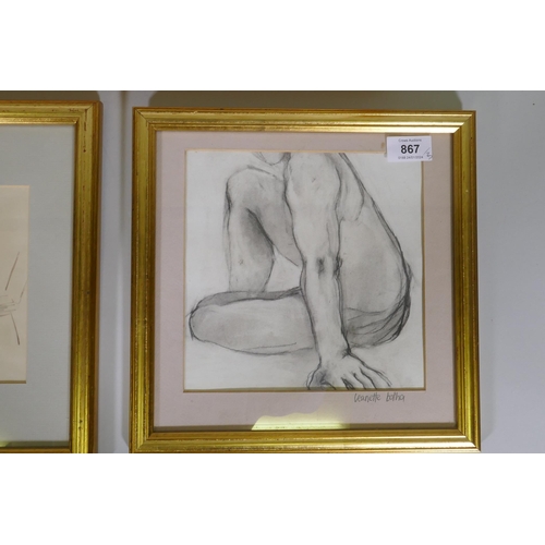 867 - Leanette Botha, (South African), nude study, pencil on paper, signed to slip, and a pair of similar ... 