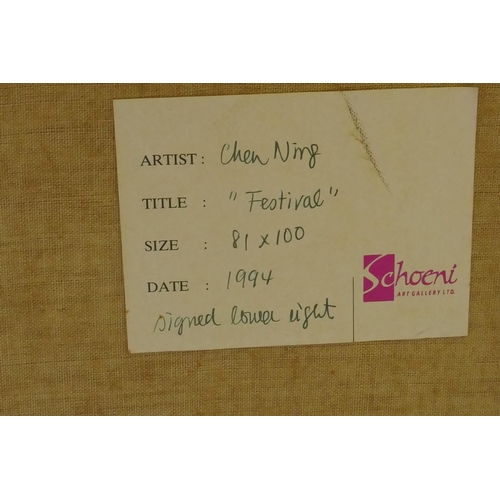 870 - Chen Ning, (Chinese), Festival, signed and dated 3.3.1994, gallery label verso Schoeni Art Galleries... 