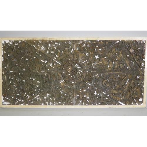 886 - An abstract plaster relief plaque using found items, signed Hayter 1969, possibly Stanley William Ha... 