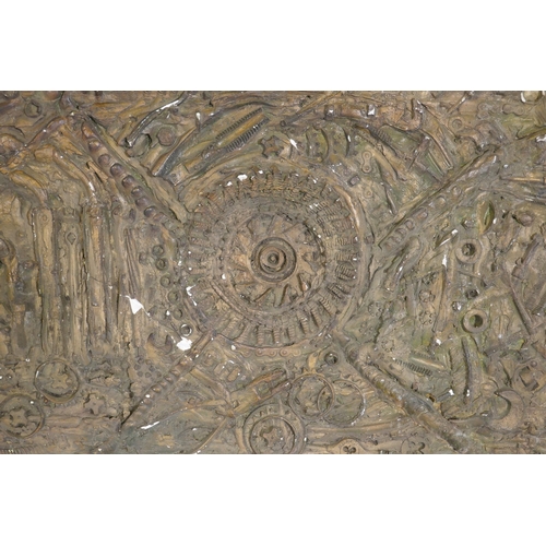 886 - An abstract plaster relief plaque using found items, signed Hayter 1969, possibly Stanley William Ha... 