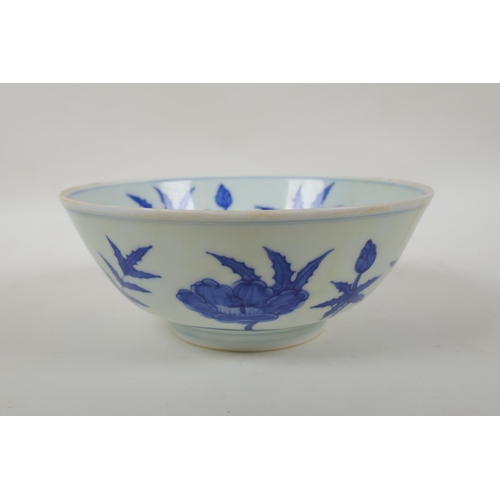 98 - A blue and white porcelain bowl with scrolling floral decoration, Chinese Chenghua 6 character mark ... 