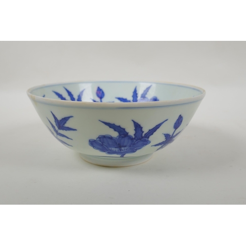 98 - A blue and white porcelain bowl with scrolling floral decoration, Chinese Chenghua 6 character mark ... 