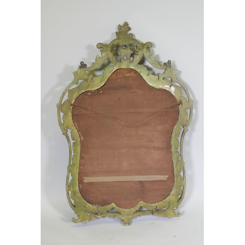 1007 - A Venetian painted and parcel gilt carved wood wall mirror, 99 x 65cm