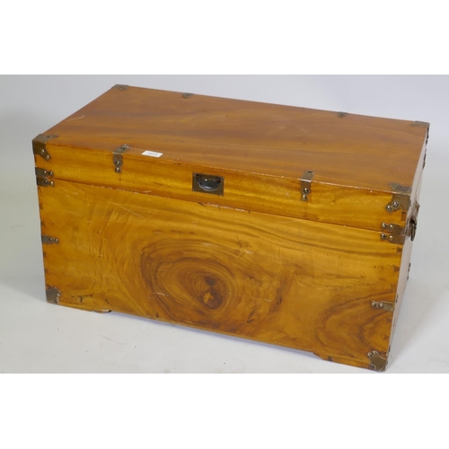 1014 - A camphorwood blanket chest with brass campaign style mounts and carrying handles, 80 x 43 x 41cm