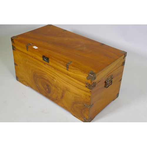 1014 - A camphorwood blanket chest with brass campaign style mounts and carrying handles, 80 x 43 x 41cm