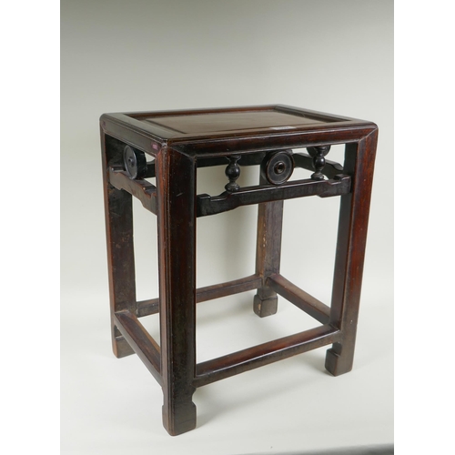 1032 - An antique Chinese hardwood lamp table, 40 x 30cm, 49cm high