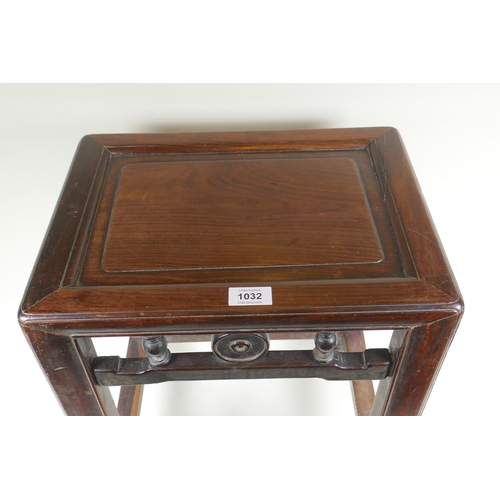 1032 - An antique Chinese hardwood lamp table, 40 x 30cm, 49cm high