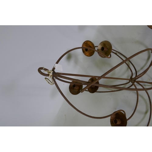 1047 - A wrought iron branch candle chandelier, 80cm drop, AF