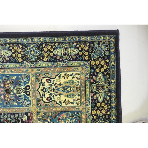 1053 - A pair of dark blue deep pile fine woven Persian runners with traditional panel designs, 85 x 160cm