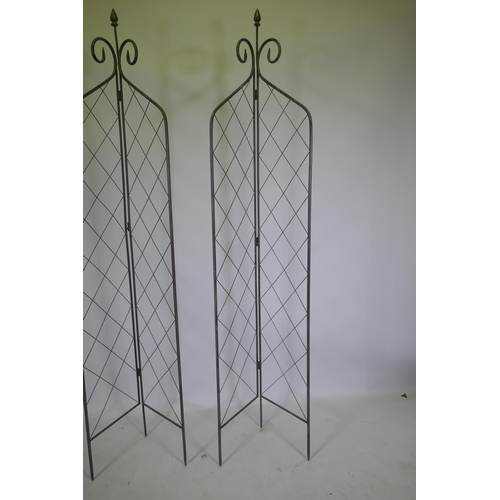 1054 - A pair of folding metal plant towers, 212cm high