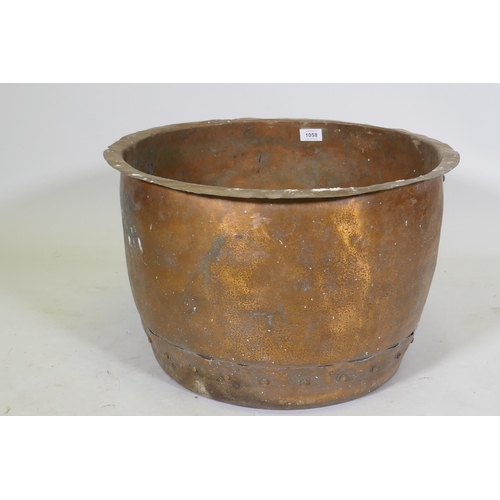 1058 - Antique copper planter with rivetted construction, 52cm diameter, 33cm high