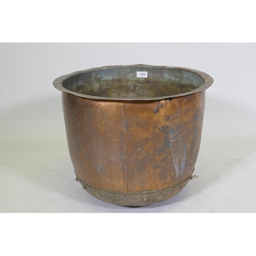 1059 - Antique copper planter with rivetted construction, 49cm diameter, 38cm high