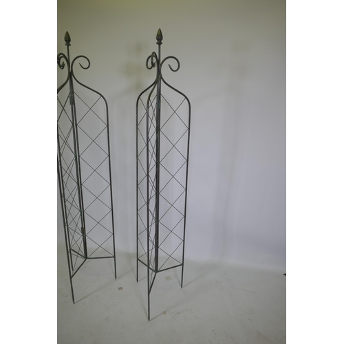 1063 - A pair of trifold garden trellis towers, 165cm high