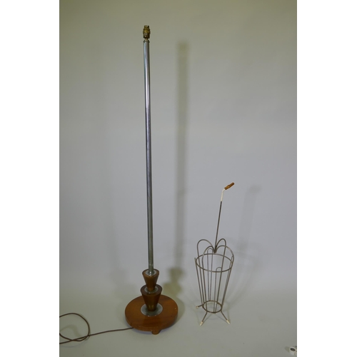 1073 - A mid-century umbrella stand and a mid-century walnut and chrome standard lamp, 158cm high