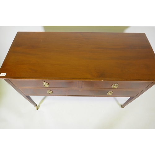 1074 - A Victorian inlaid mahogany two drawer side table, raised on square tapering supports, 53 x 82 x 123... 