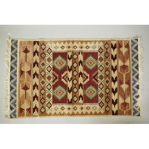 1078 - A multi-colour ground kilim with embossed Aztec design, 100 x 170cm