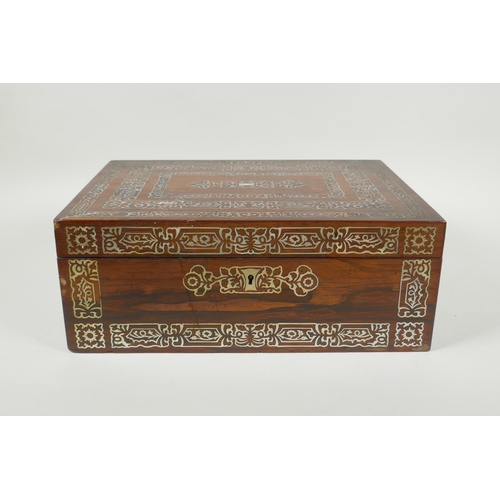 109 - A C19th rosewood and abalone inlaid jewellery/correspondence box, 33 x 24cm