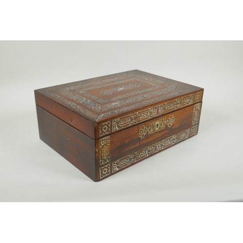 109 - A C19th rosewood and abalone inlaid jewellery/correspondence box, 33 x 24cm