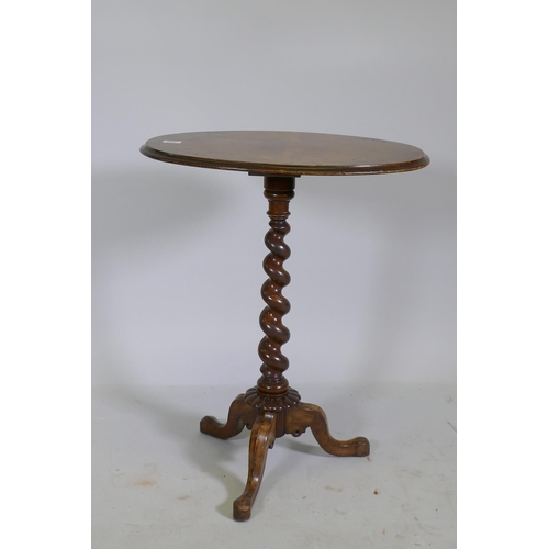 1095 - A Victorian inlaid walnut occasional table, raised on a barleytwist column and tripod supports, 62 x... 