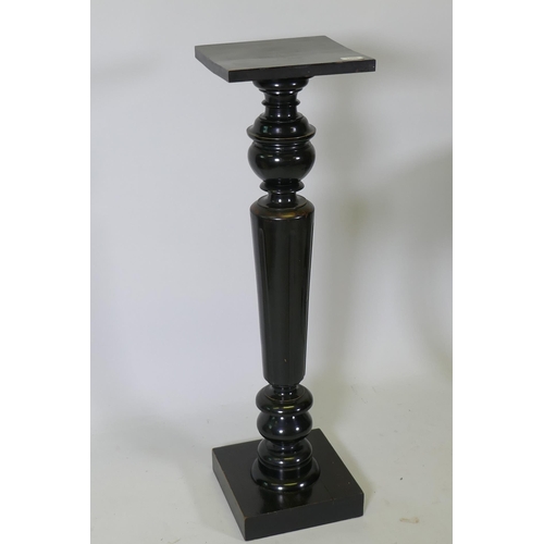 1096 - A Victorian ebonised jardiniere stand, raised  on a fluted tapering column, 96cm high