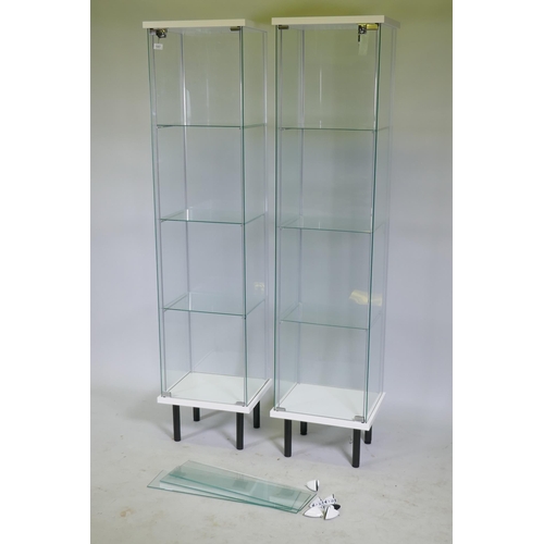 1097 - A pair of contemporary glass display cabinets with shelves, 43 x 37cm, 182cm high